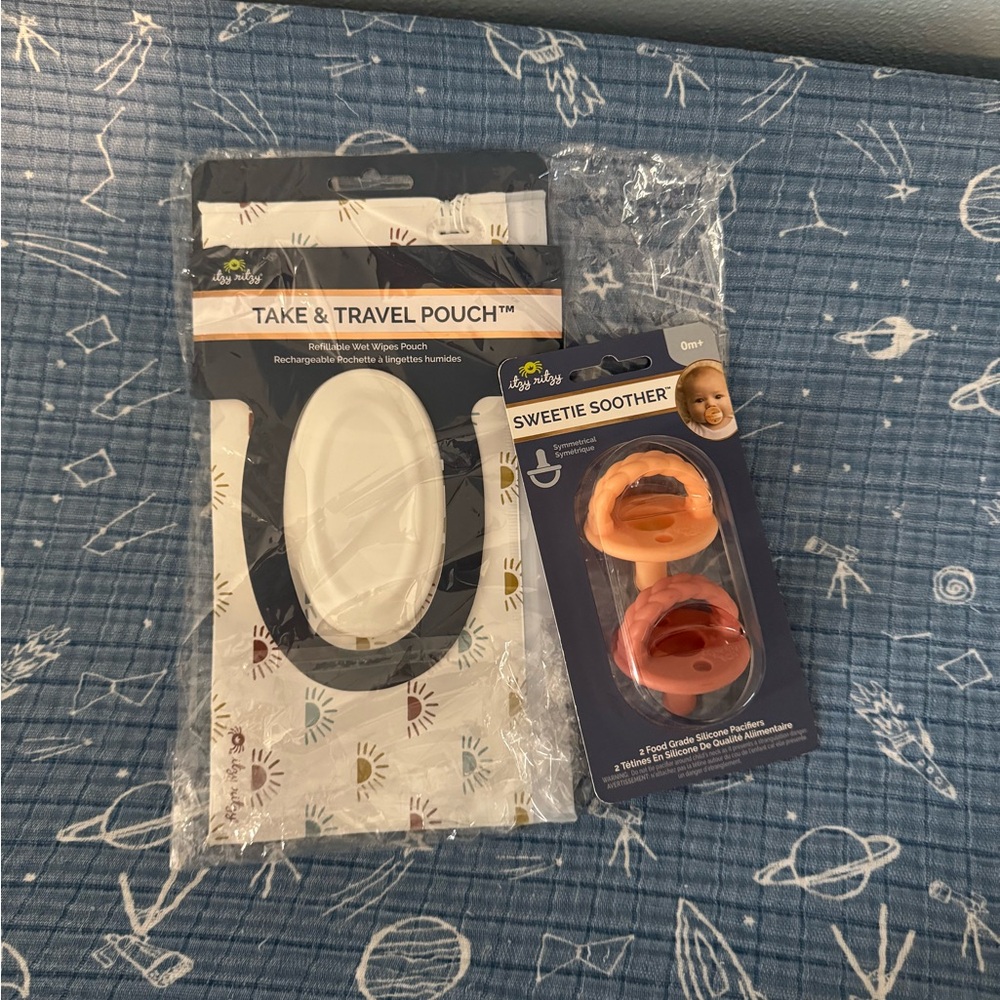 Baby wipe pouch and pacifier set
